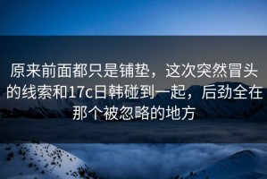 原来前面都只是铺垫，这次突然冒头的线索和17c日韩碰到一起，后劲全在那个被忽略的地方
