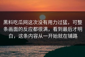 黑料吃瓜网这次没有用力过猛，可整条画面的反应都很满，看到最后才明白，这条内容从一开始就在铺路