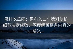 黑料吃瓜网：黑料入口与猛料剖析，细节决定成败，深度解析整条内容的意义