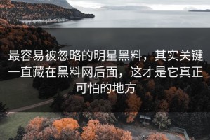 最容易被忽略的明星黑料，其实关键一直藏在黑料网后面，这才是它真正可怕的地方