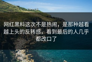 网红黑料这次不是热闹，是那种越看越上头的反转感，看到最后的人几乎都改口了